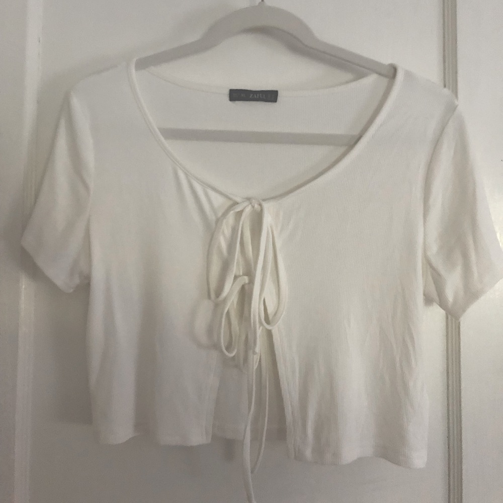 Zaful XL ribbed open crop top with double tie
